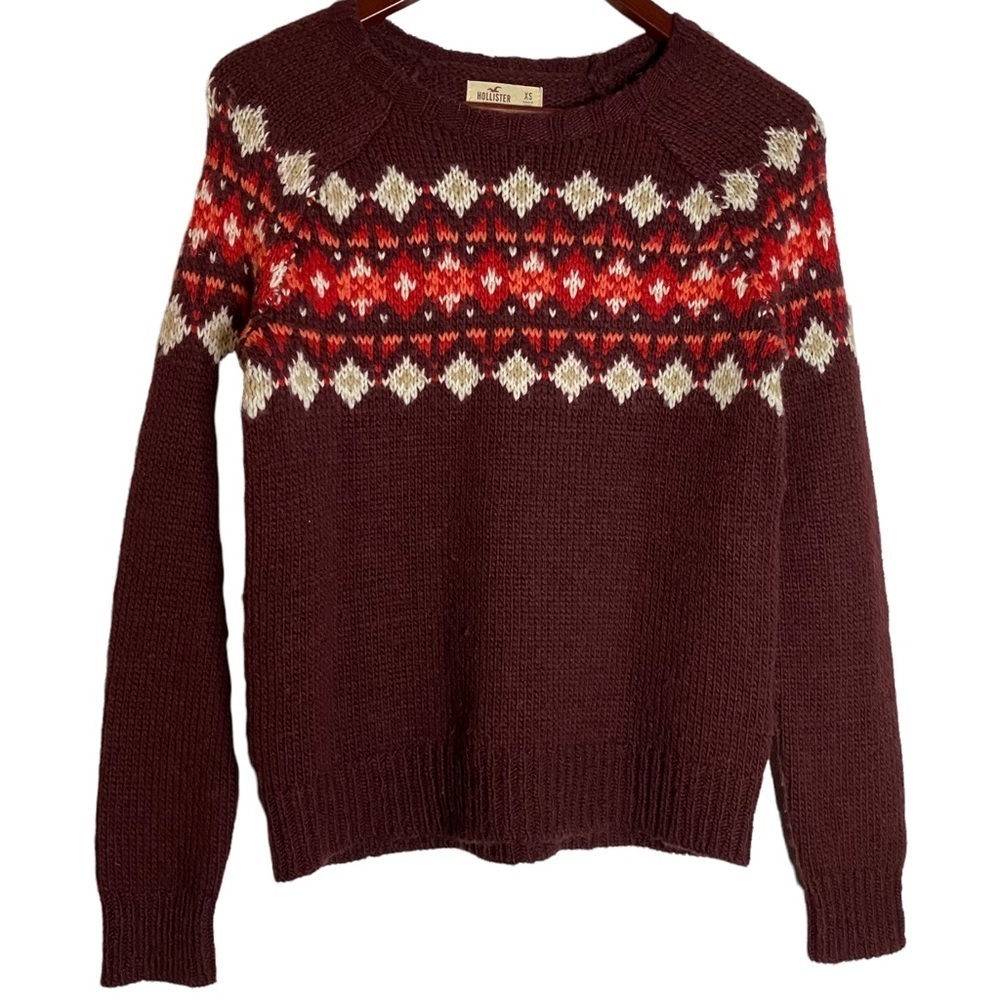 Hollister Knit Maroon Long Sleeve Sweater Raglan Sleeves Yoke Extra Small